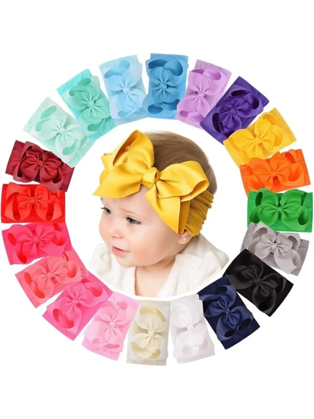 20pcs Baby Girls' Bow Headbands - Soft Nylon Hair Accessories for Infants
